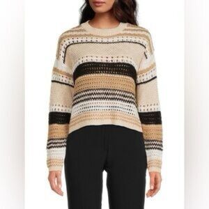 Chic Striped Beige and Black Women's Sweater